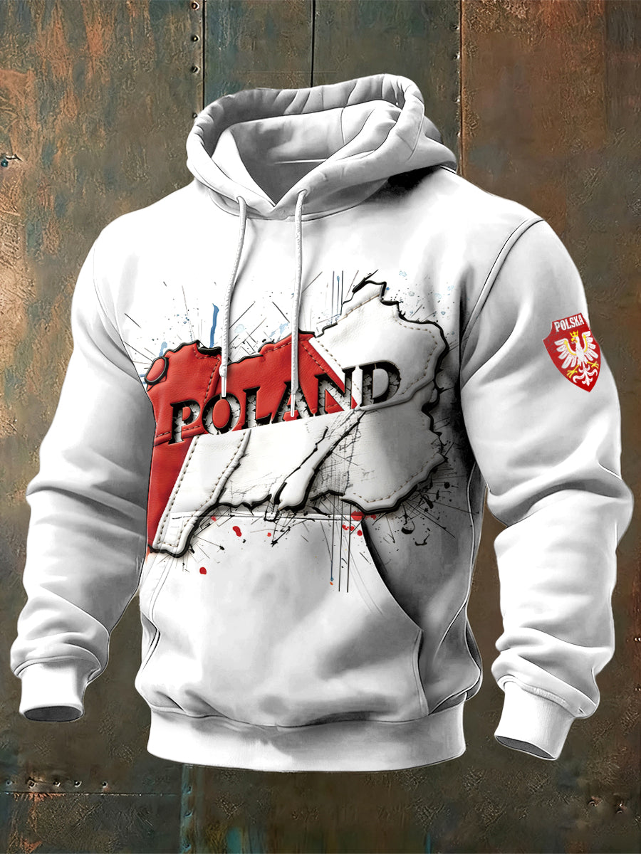 Męska flaga Polska z nadrukiem Patchwork Biała bluza