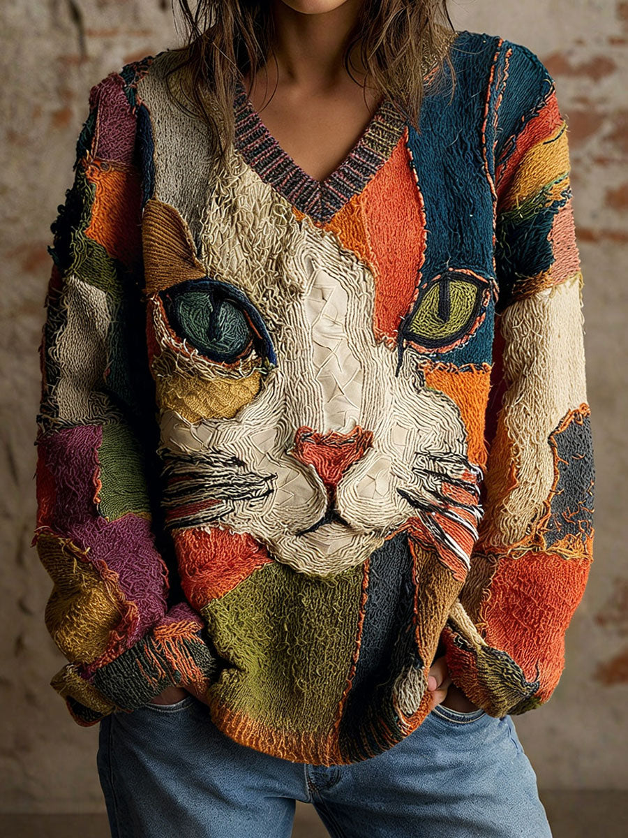 Damskie bluzki z geometrycznym dekoltem w szpic dla kota