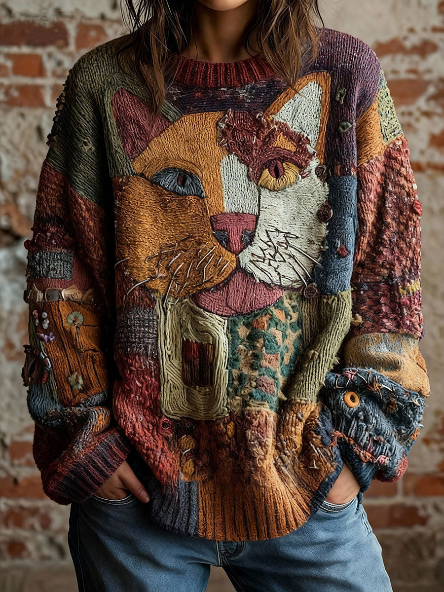 Damski Artystyczny Kot Vintage Tops