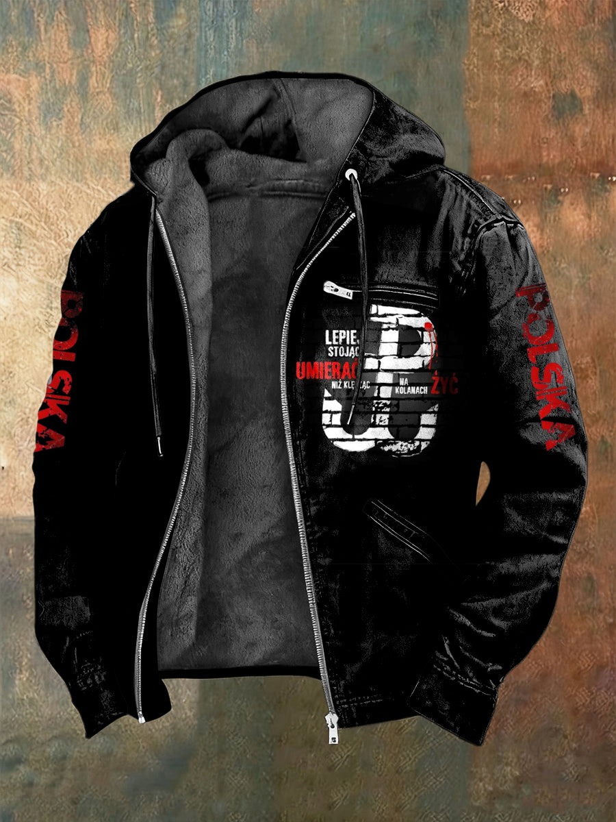 Retro polska kurtka z kapturem z polarem oporowym