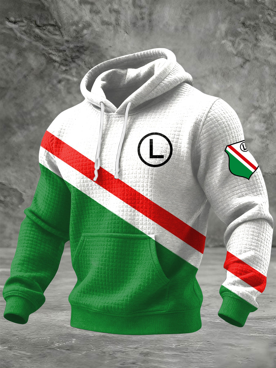 Retro Polska Warszawa Klub Piłkarski Patchwork Casual Bluza z kapturem