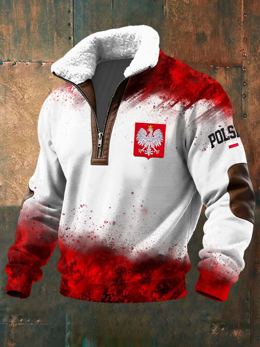 Retro Polski Orł Emblemat Gradient Lambswool Zipper Pullover