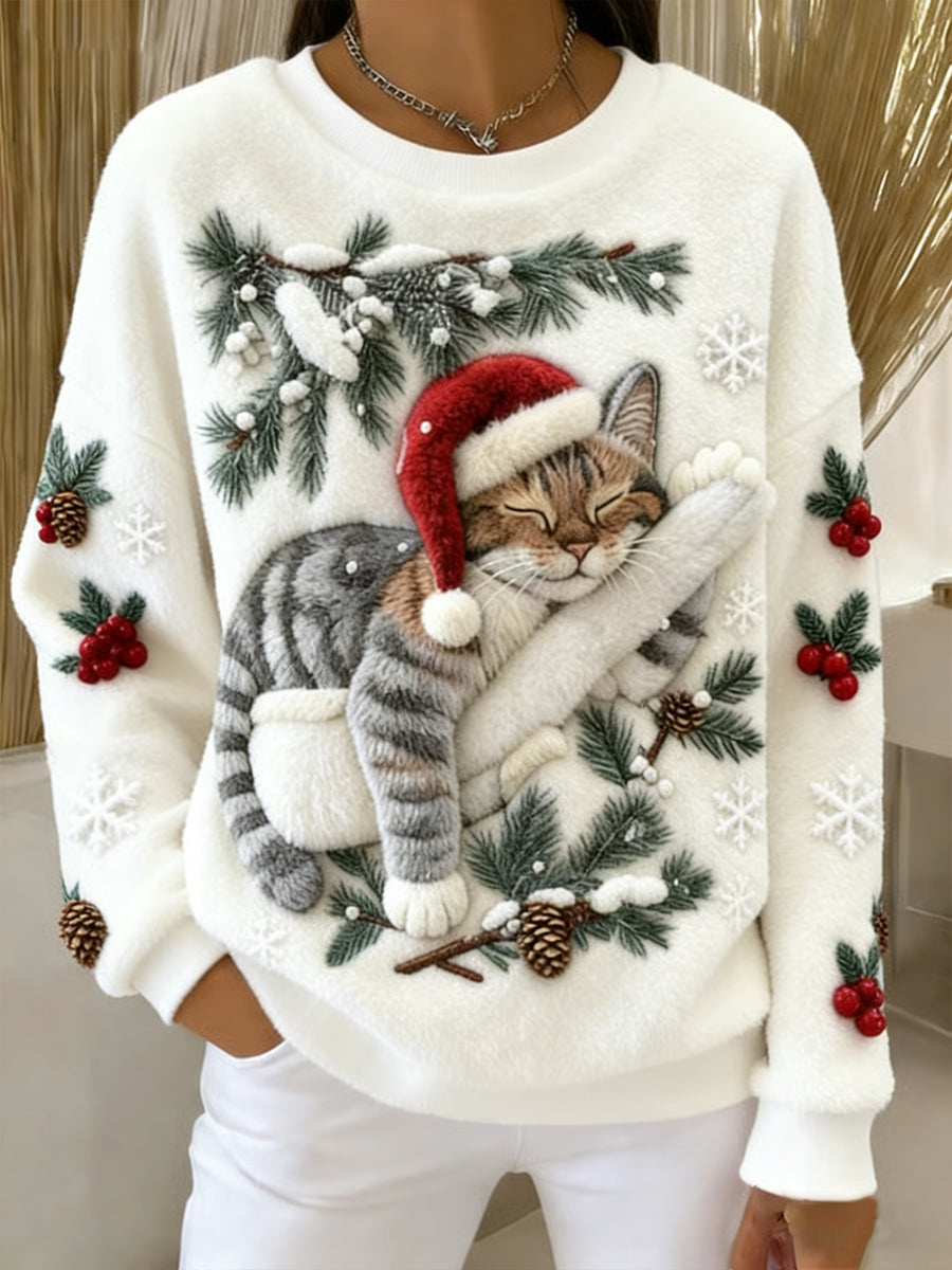 Damska śliczna świąteczna bluza z kapturem w stylu cat