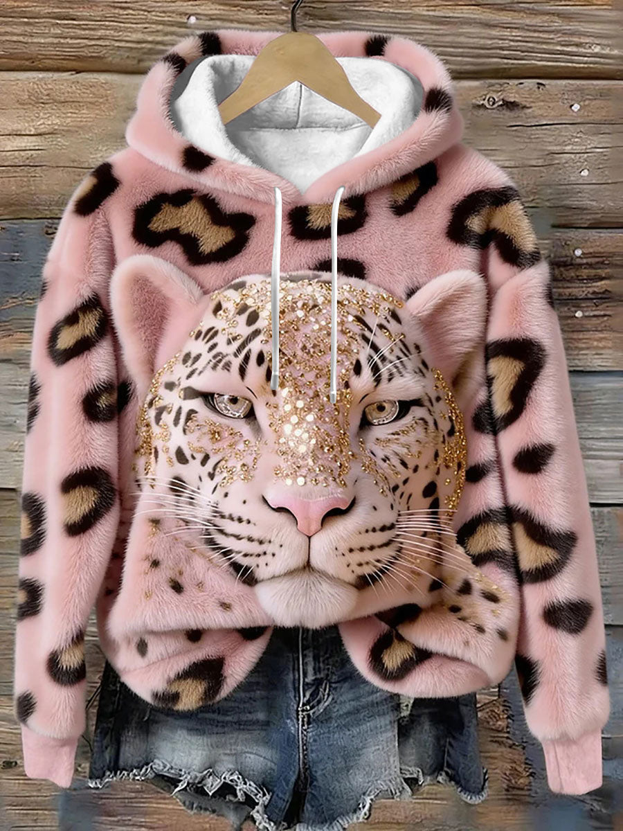 Damska bluza z kapturem z nadrukiem w stylu Leopard