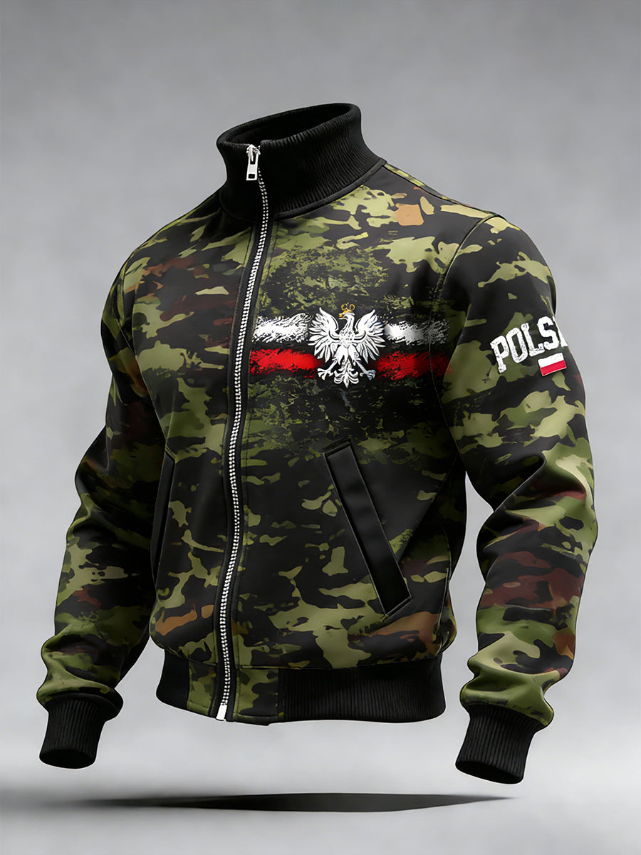 Męski Vintage Polski Art Print Casual I Wygodna Kurtka