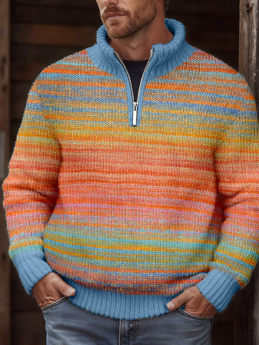 Męski kolorowy sweter w paski, przytulny sweter z dzianiny