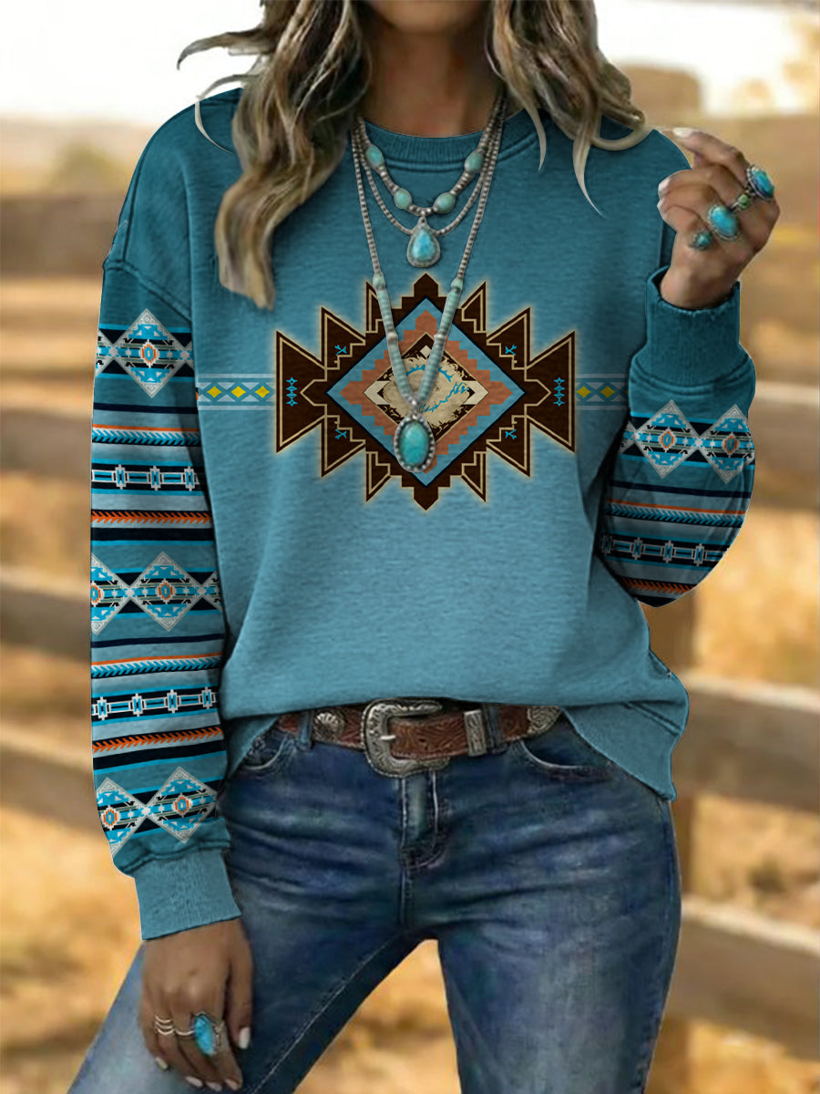 Damska bluza w stylu vintage Western Aztec Art