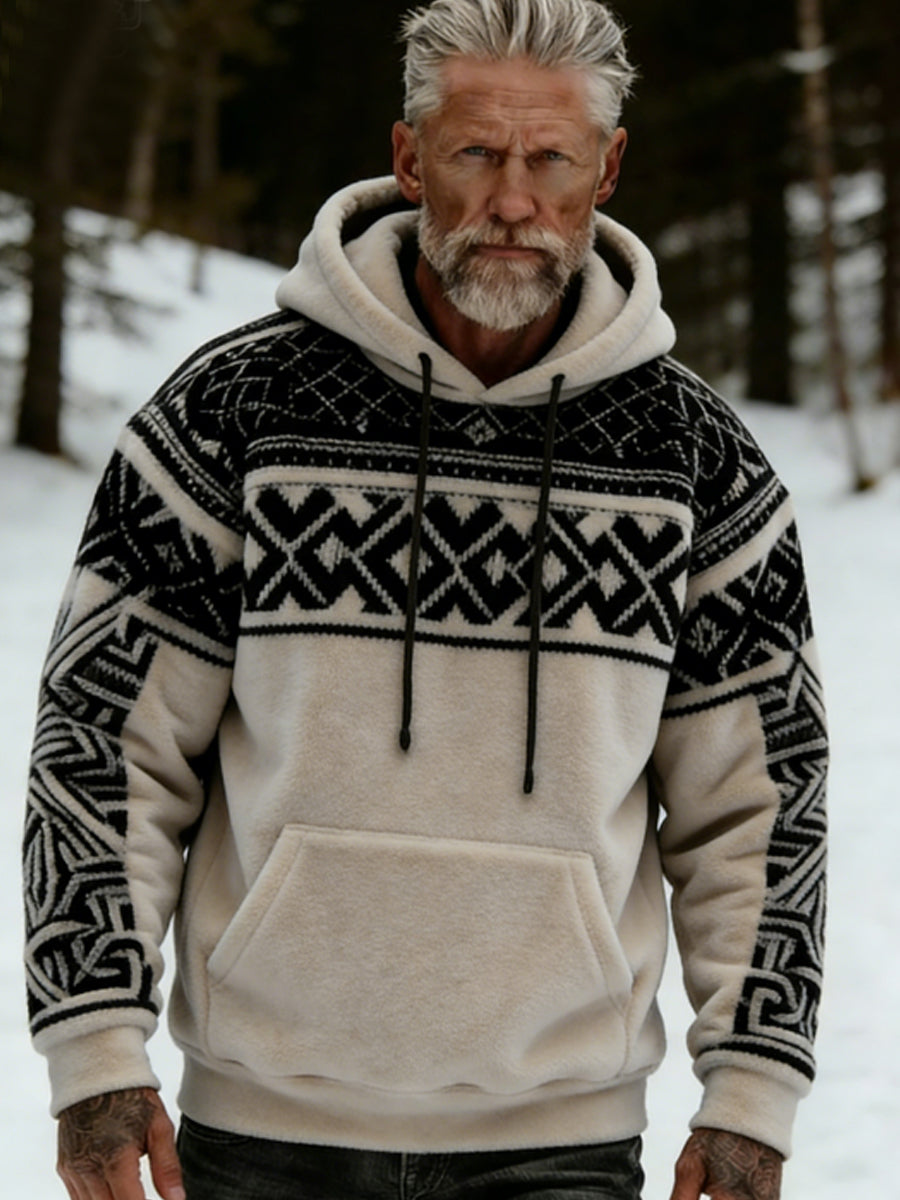 Pluszowa flanelowa bluza z kapturem dla mężczyzn Viking Celtic Art