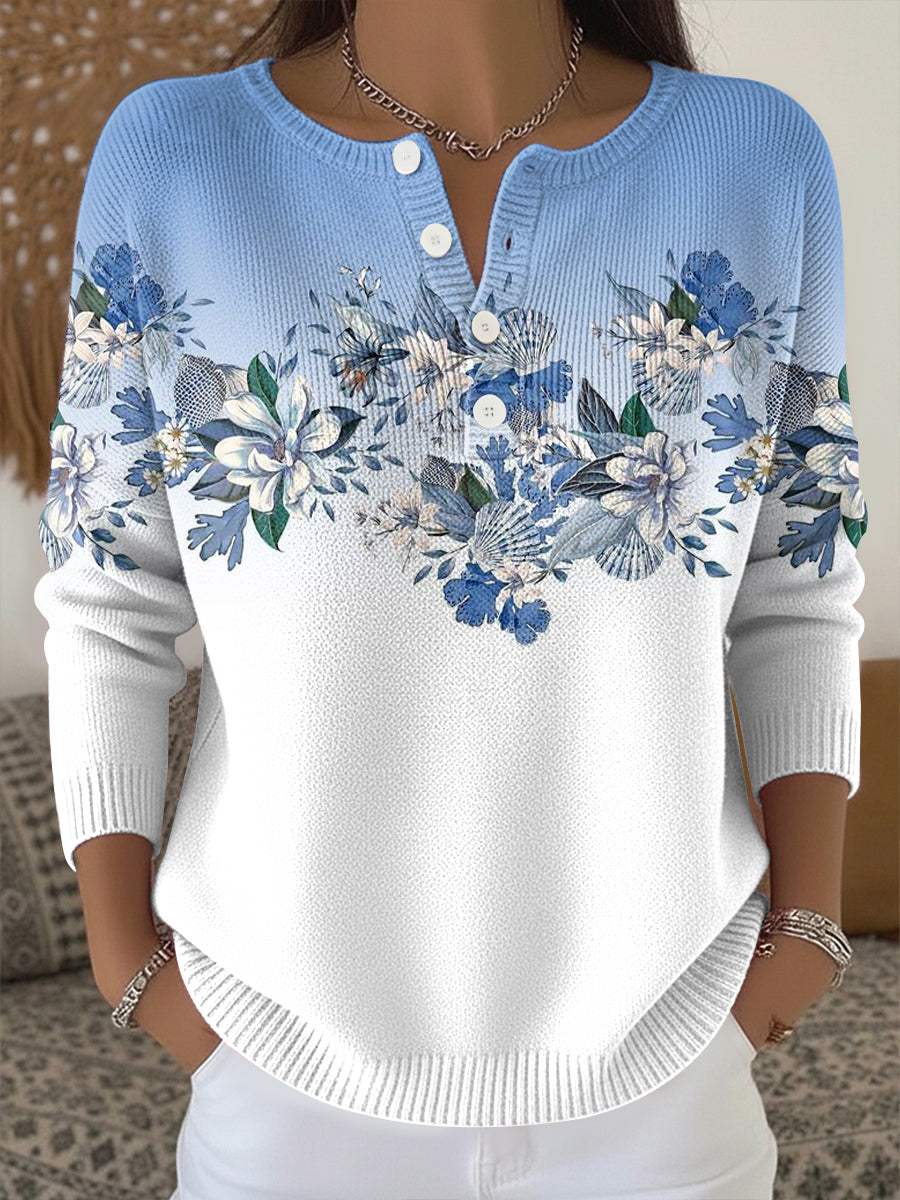 Damskie rośliny Kwiaty z nadrukiem Top z dzianiny