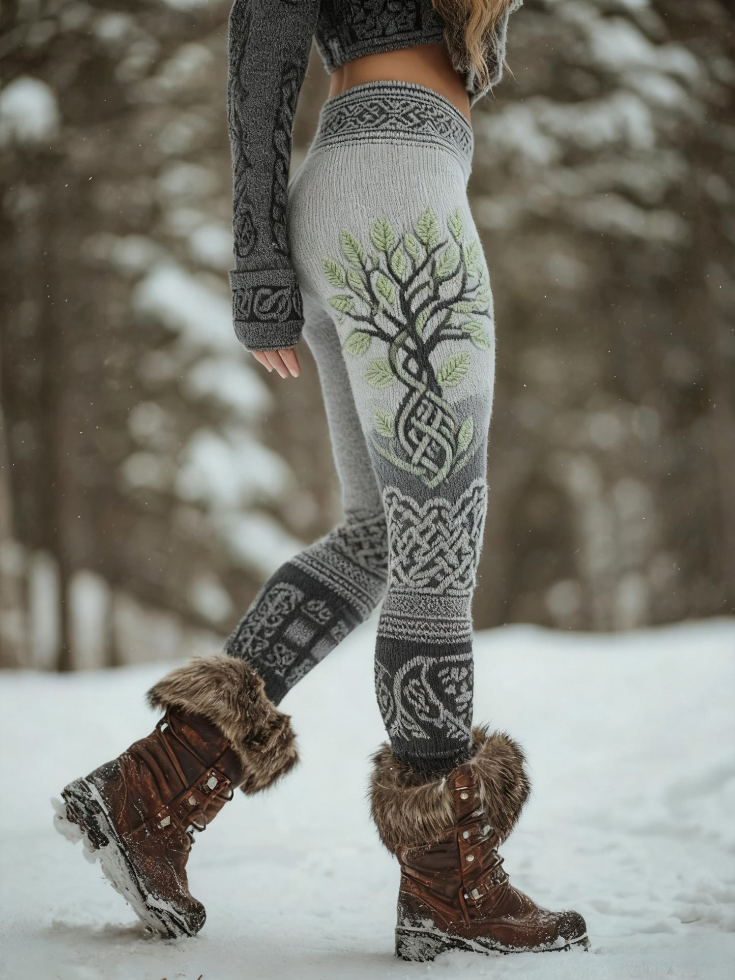 Damskie Viking Tree Of Life Wzór Przytulne legginsy