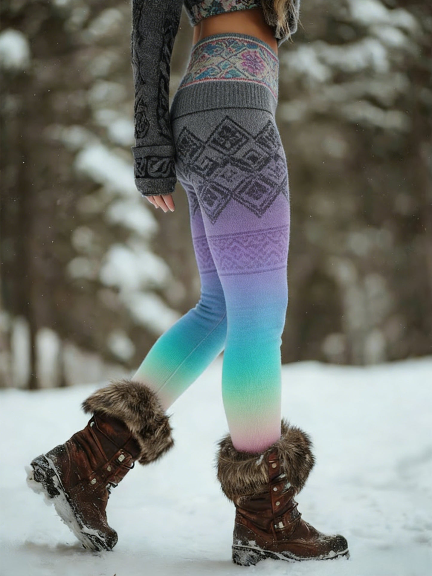 Damskie Retro Viking Celtic Knot Drzewo Życia Gradient Sportowe Stretch Legginsy