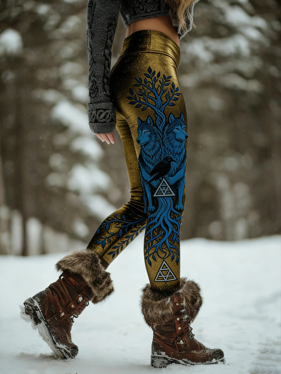 Damskie Retro Viking Celtic Art Wzór Atletyczne Stretch Legginsy