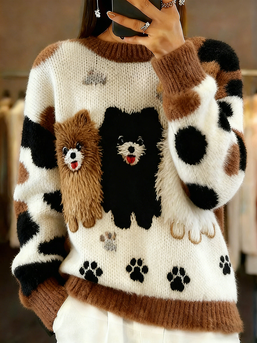 Damski sweter w stylu vintage z motywem zwierzęcym, wygodny i na co dzień