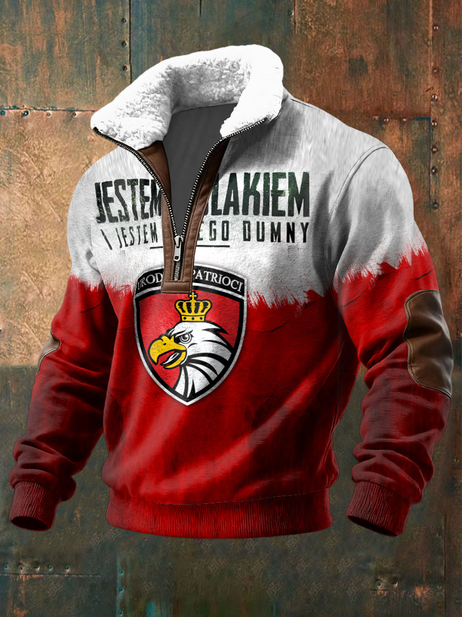 Sweter z zamkiem błyskawicznym retro polski orzeł patchwork