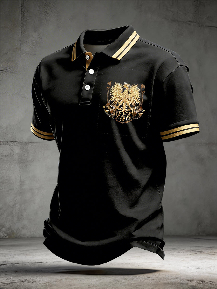 Retro abstrakcyjny polski orzeł złoty klasyczna koszulka polo na co dzień