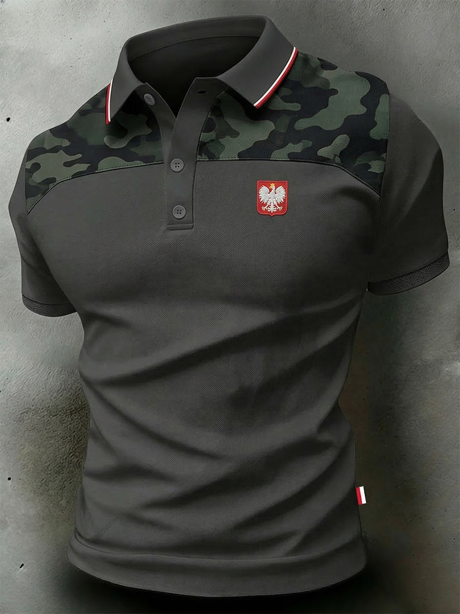 Męska koszulka polo z nadrukiem moro na zewnątrz