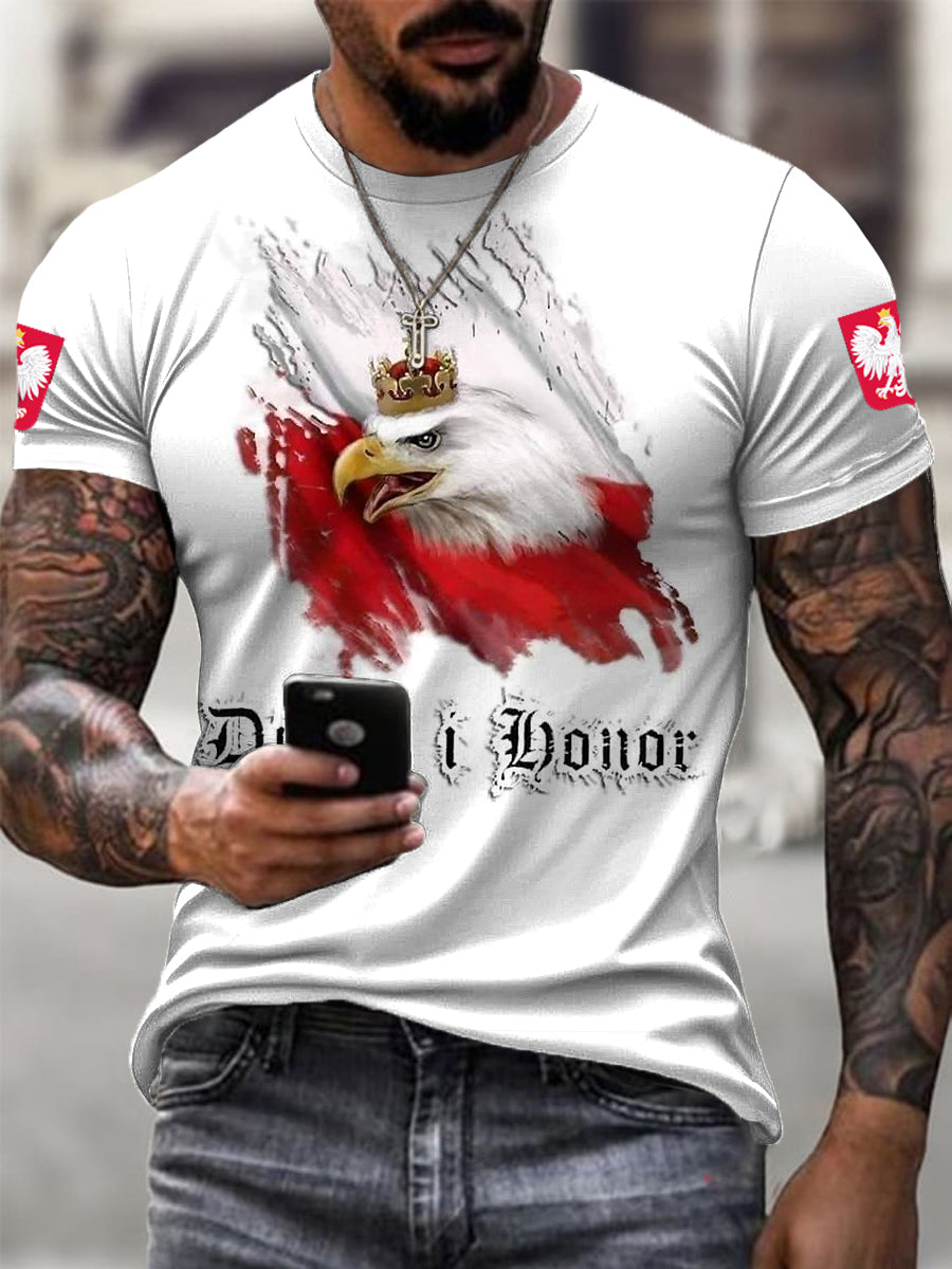 Męski koszulka retro z polskim orłem, duma, na co dzień