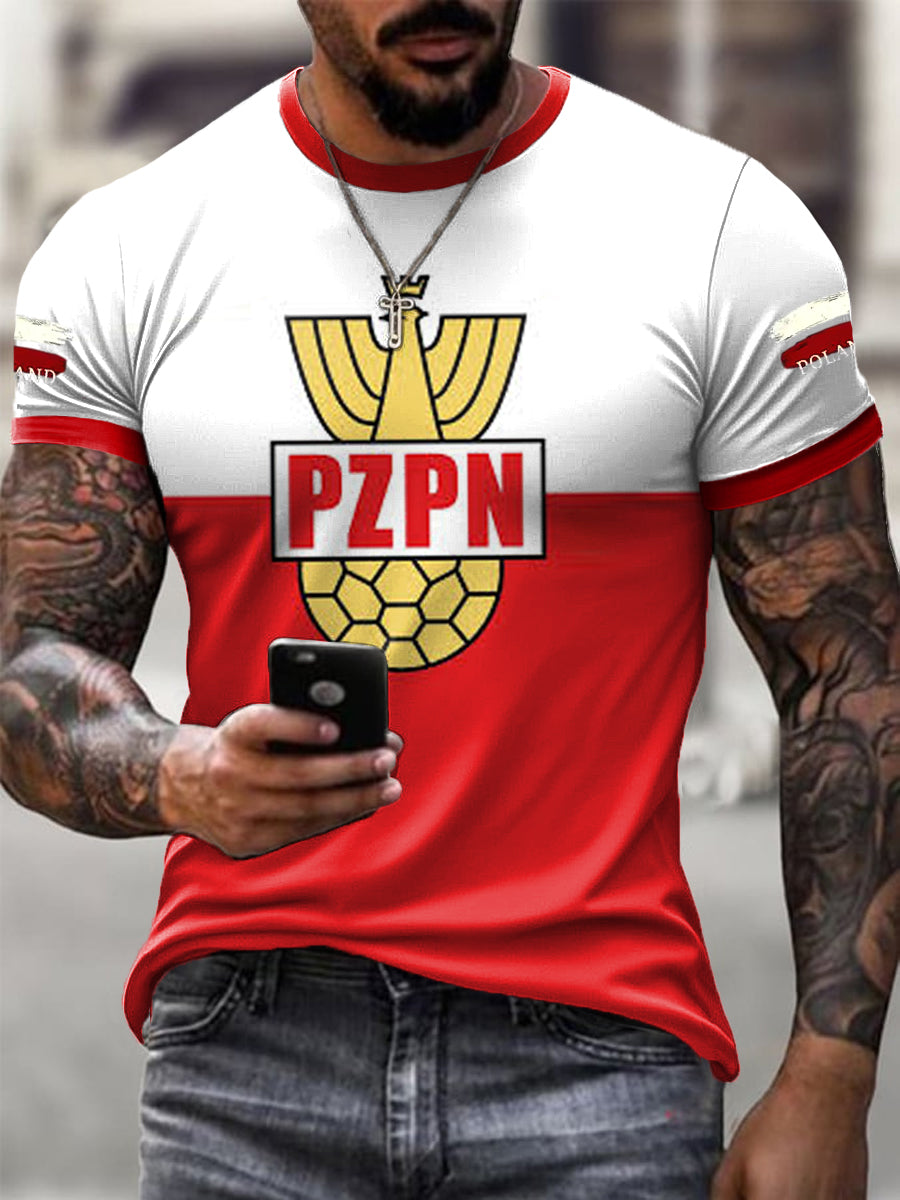 Męski retro polski koszykarski patchworkowy t-shirt na co dzień
