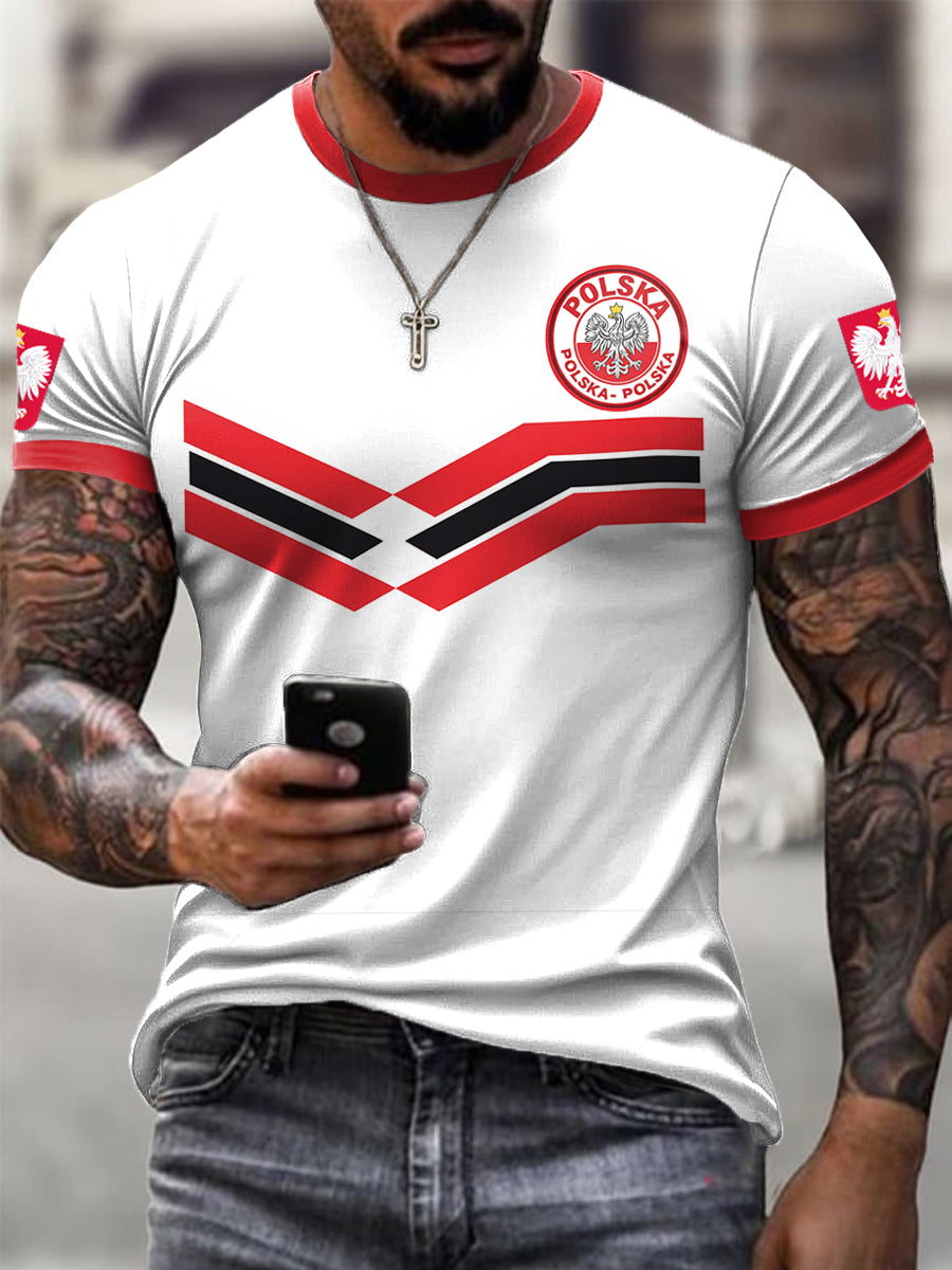 Męski retro polski koszykarski paskowany t-shirt na co dzień