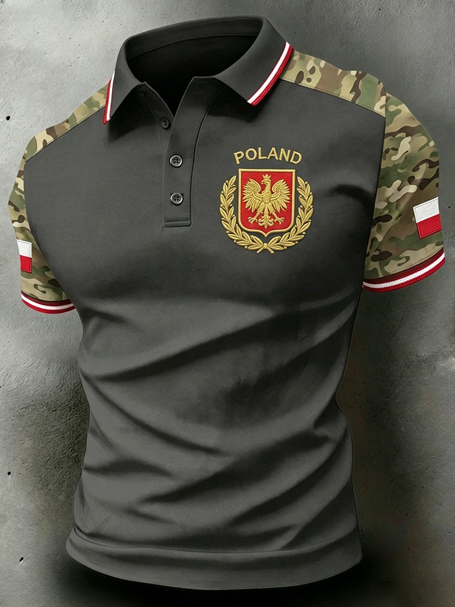 Męski koszulka polo z krótkim rękawem w stylu distressed z nadrukiem moro