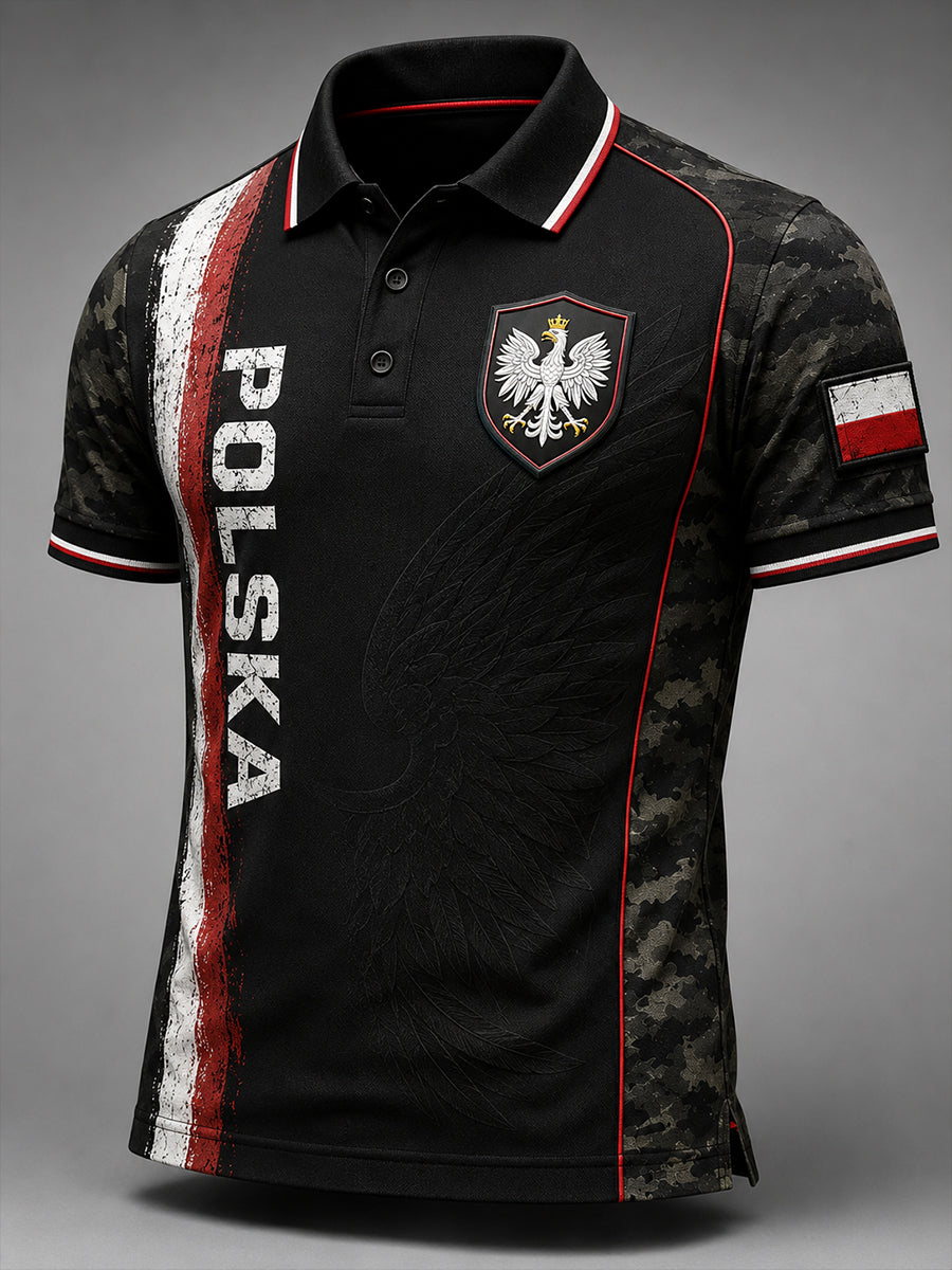 Męski koszulka polo w stylu retro z polskim motywem artystycznym