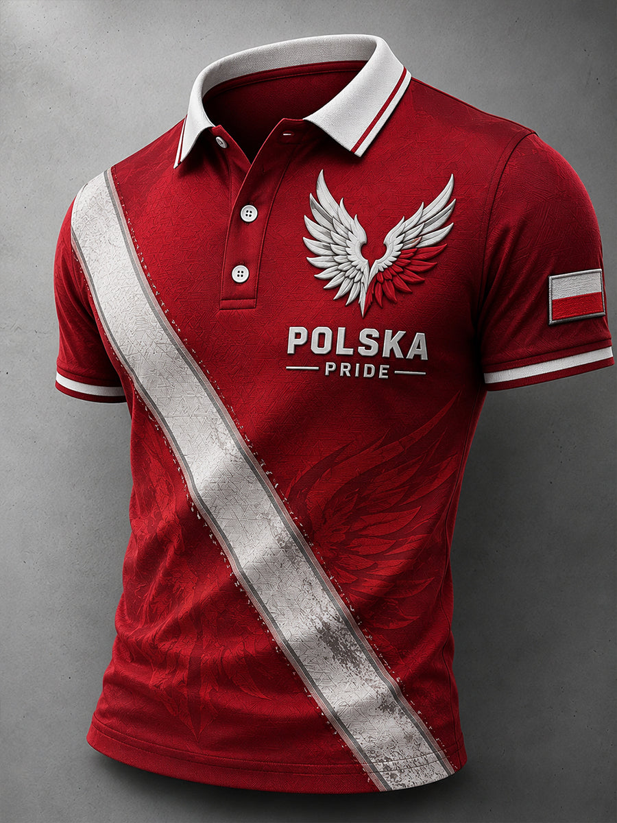 Męski koszulka polo w stylu retro z polskim motywem artystycznym