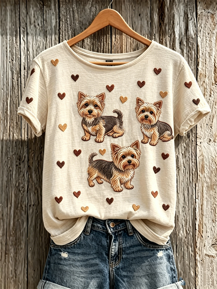 Damska koszulka z krótkim rękawem Yorkshire Terrier dla psów i serc