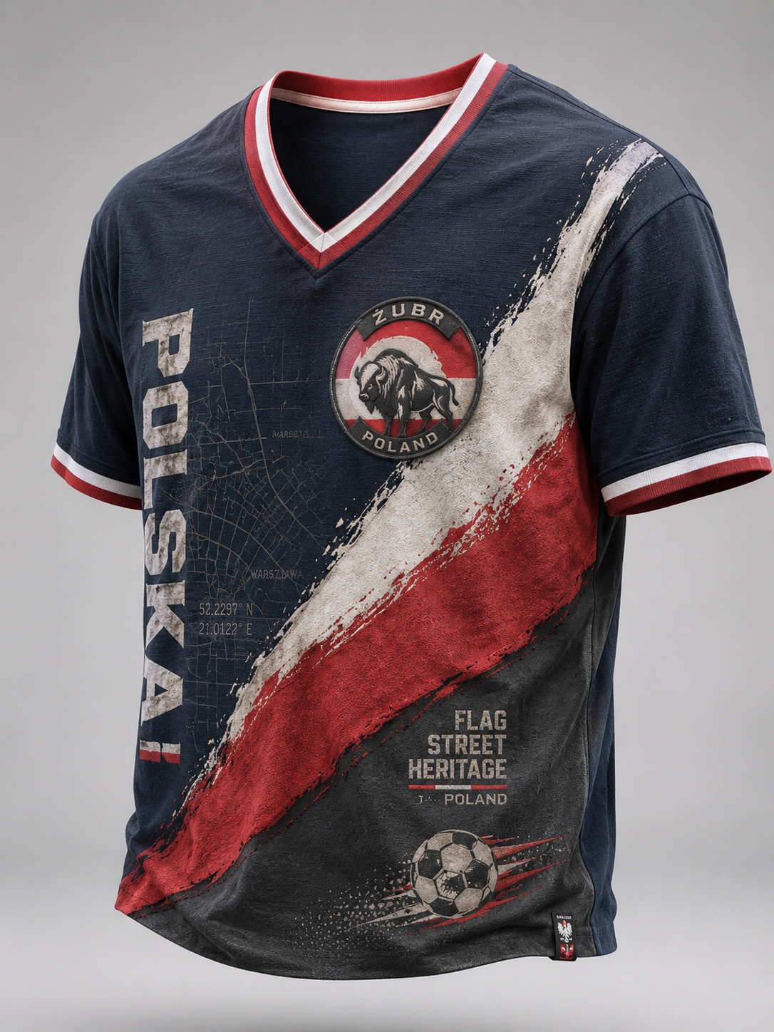 Męski t-shirt z V-kształtnym dekoltem z Polską