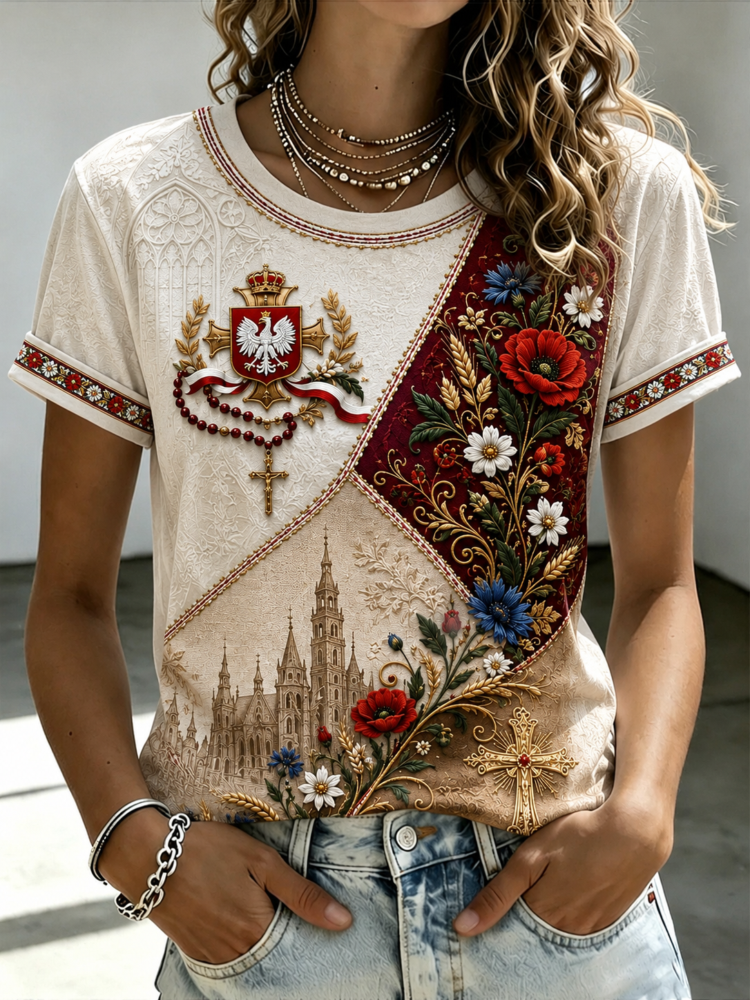 Damski t-shirt z krótkim rękawem z Polską