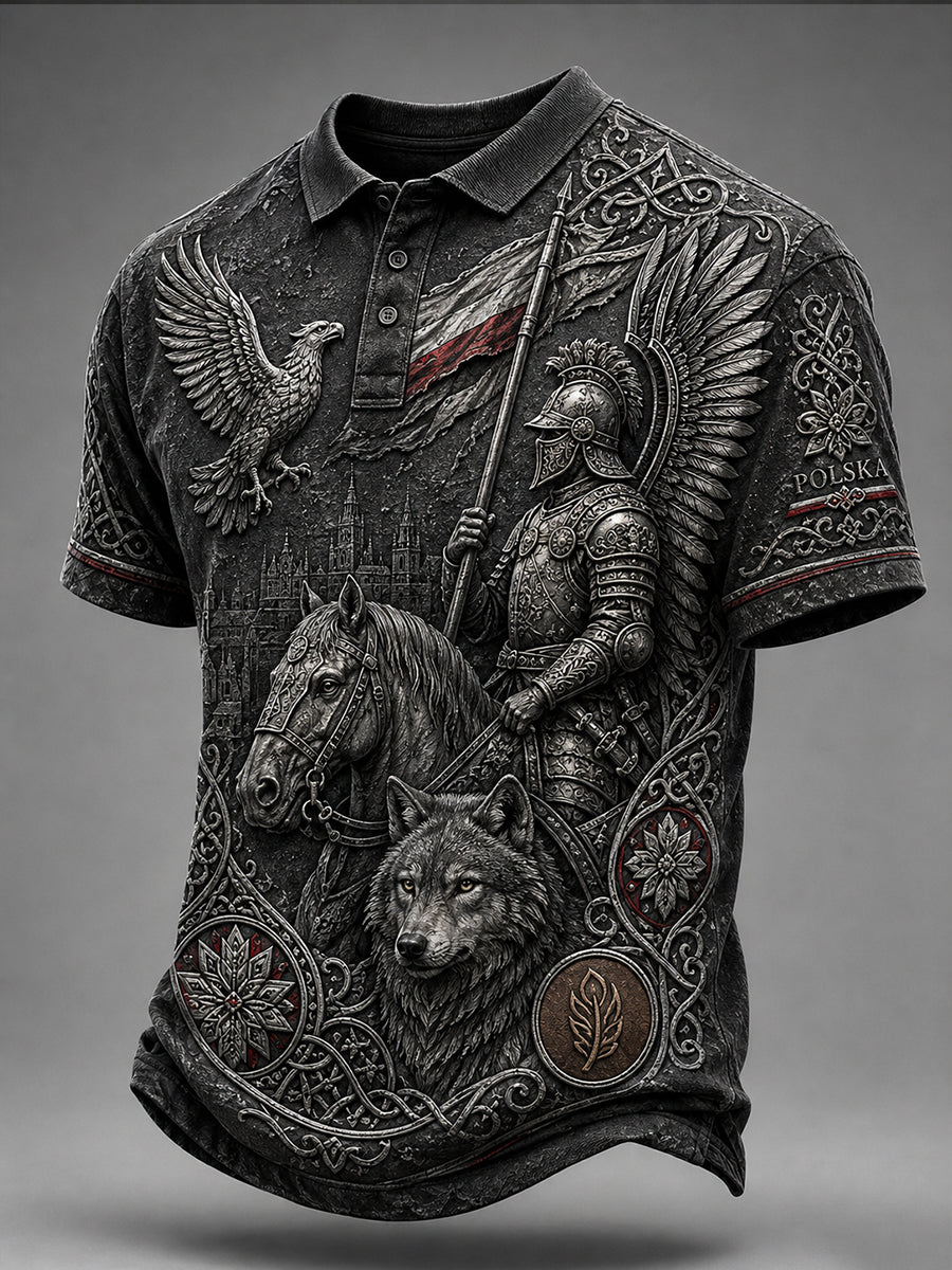 Męska koszulka polo w stylu vintage z polskim motywem artystycznym na co dzień