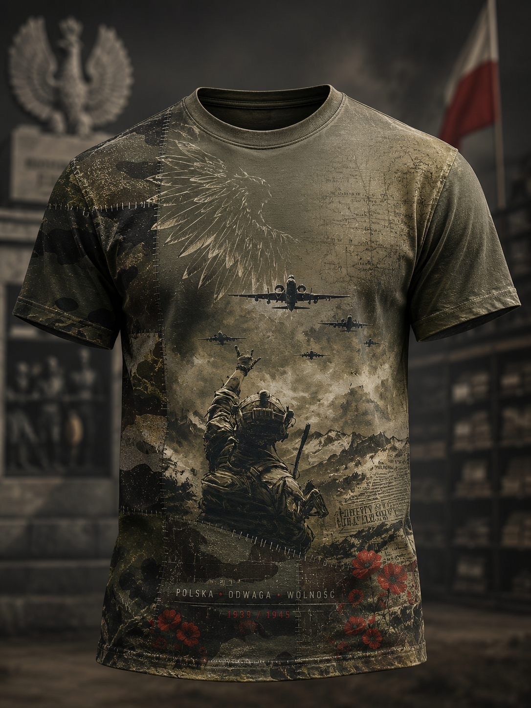 Męski t-shirt wojskowy polskich sił zbrojnych z krótkim rękawem