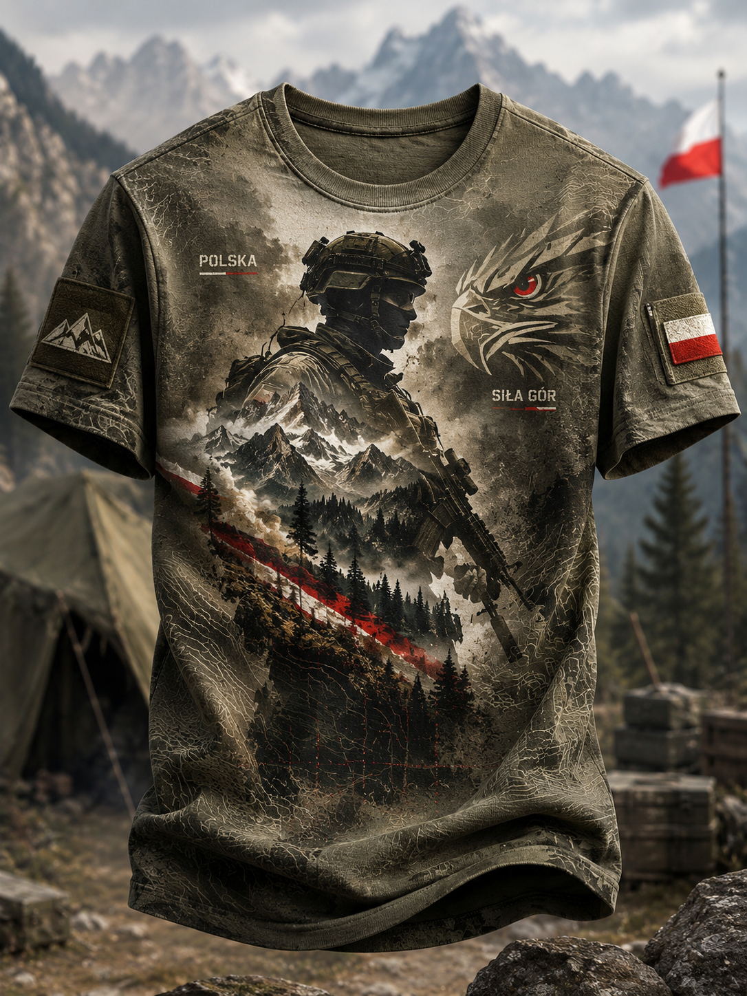 Męski t-shirt wojskowy polskich sił zbrojnych z krótkim rękawem