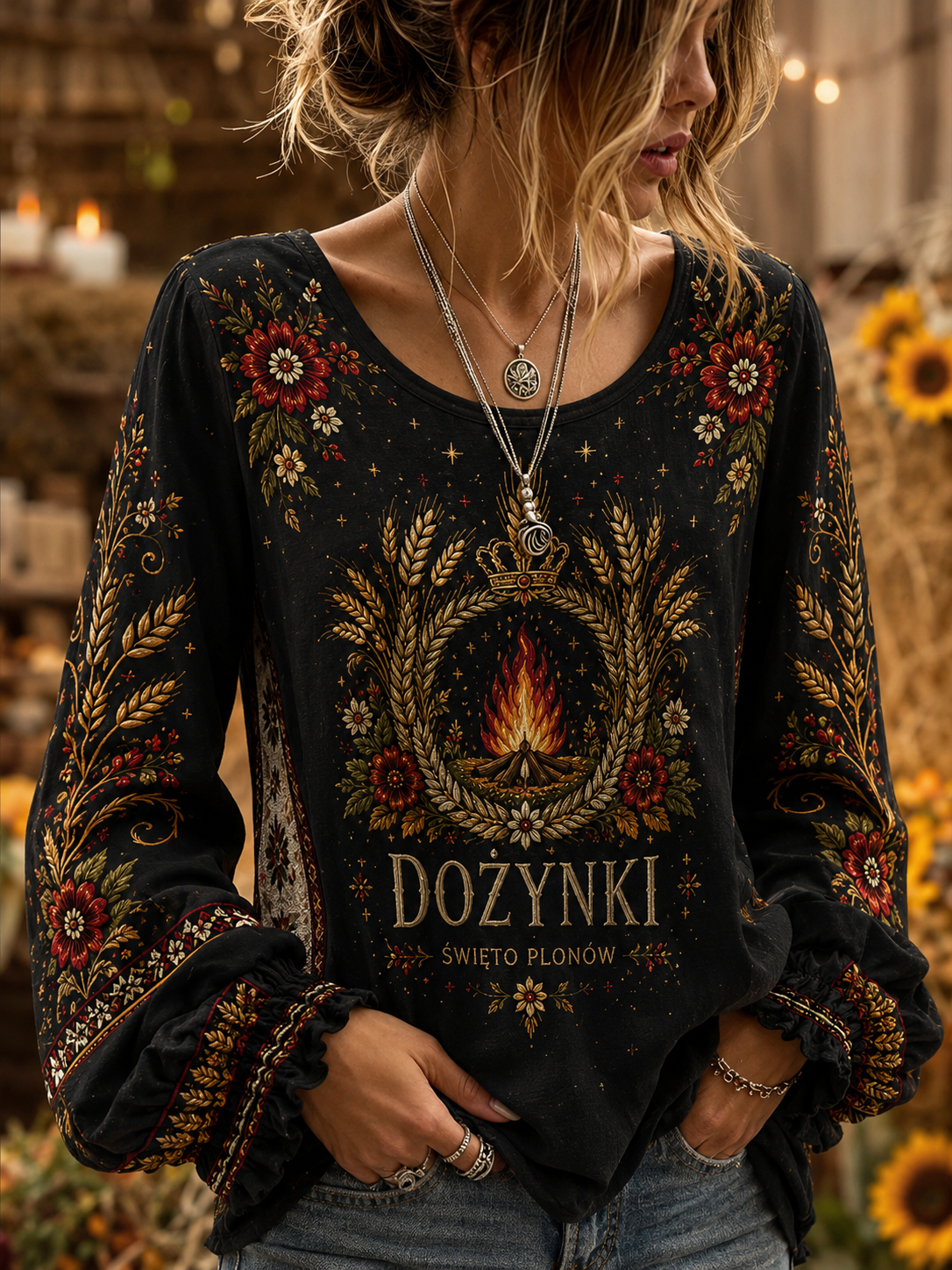 Damska Dożynki Dożynki Koszula z bawełny i lnu