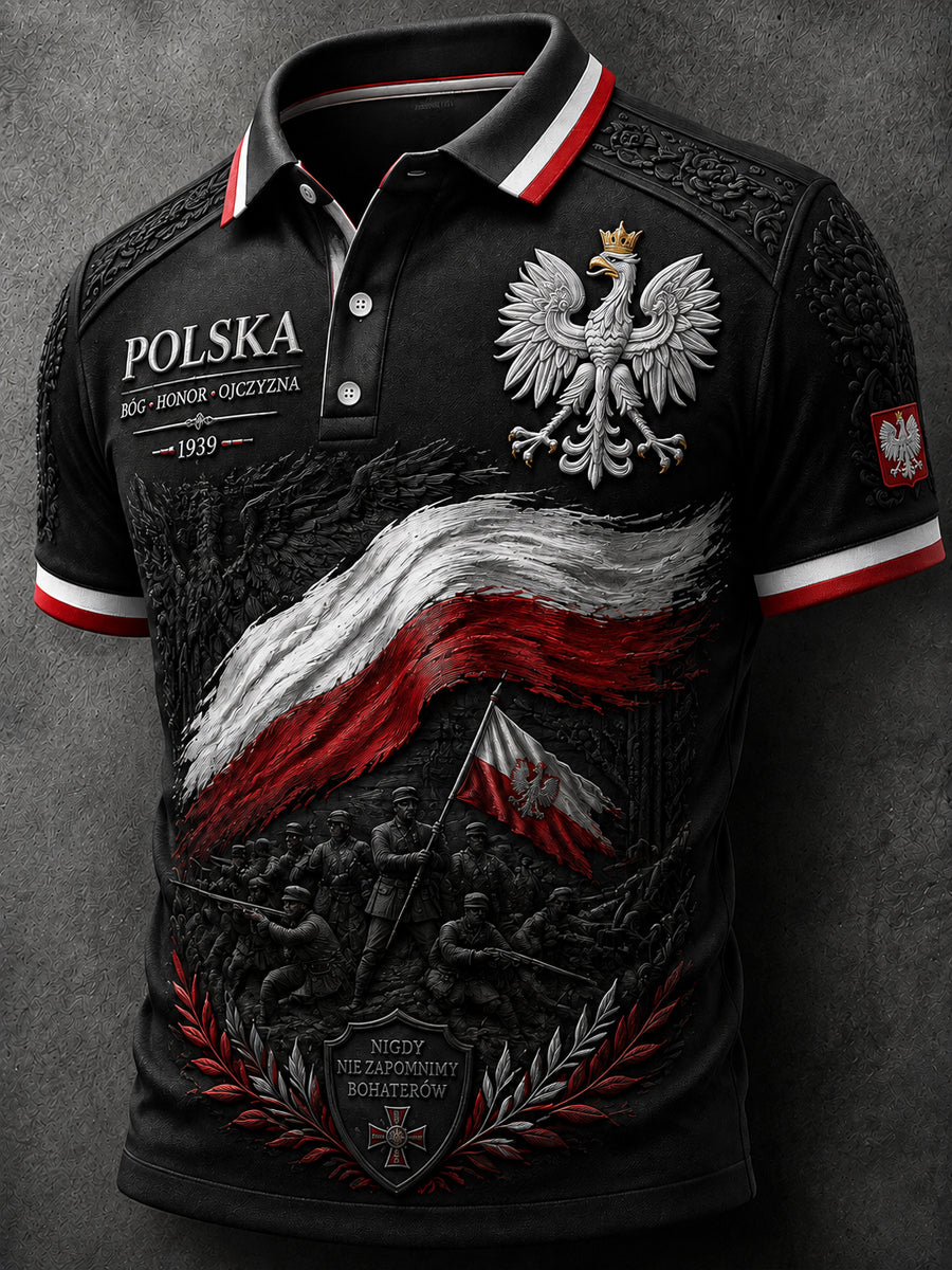 Pamiątkowa koszulka polo w stylu vintage z polskim orłem