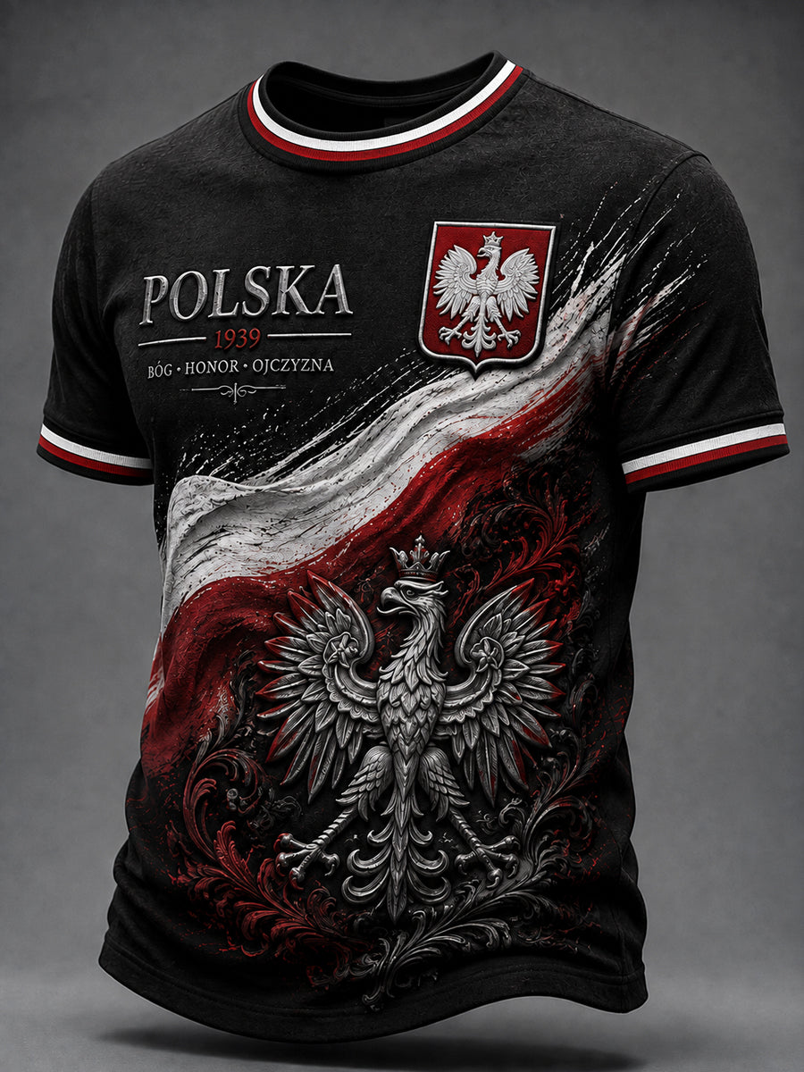 Pamiątkowa koszulka z godłem polskiego orła w stylu vintage