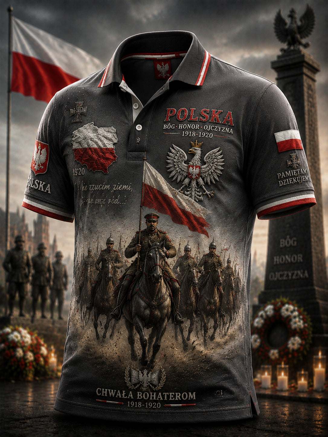 Rocznikowy polski koszulowy polo z motywem orła, patriotyczna koszulka pamiątkowa