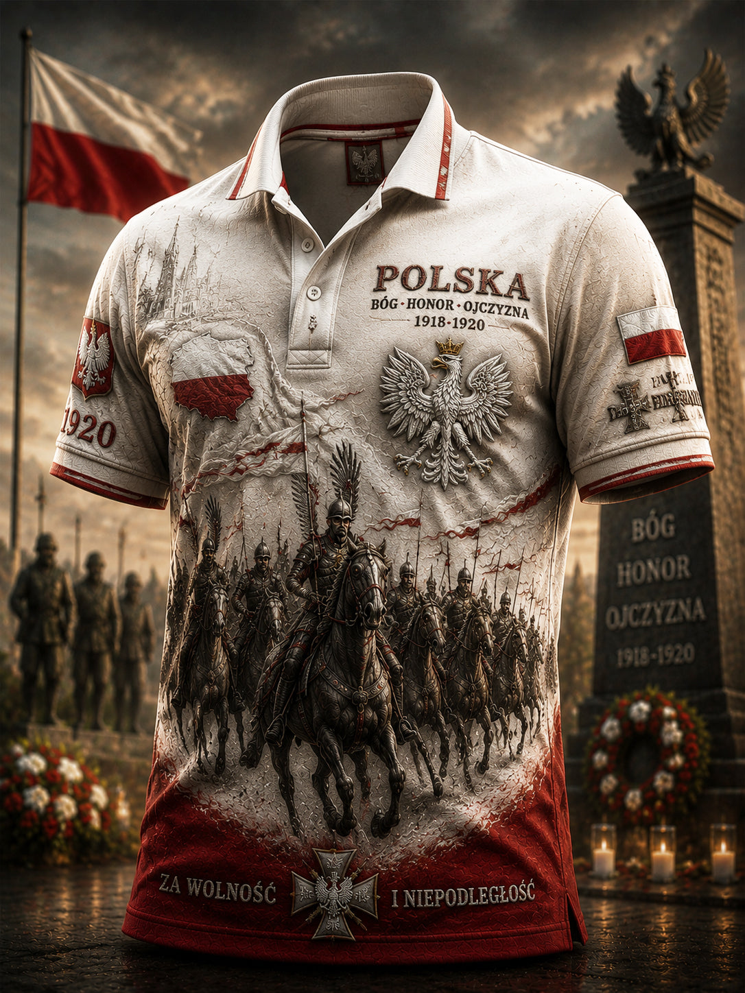 Rocznikowa koszulka polo z motywem dumy polskiego ułana