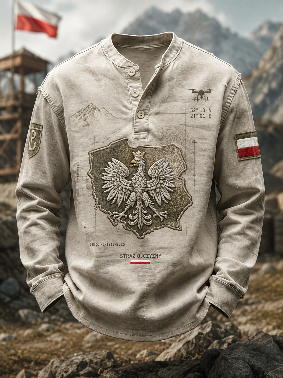 Męska koszulka z guzikami z polskimi wojskami polskimi