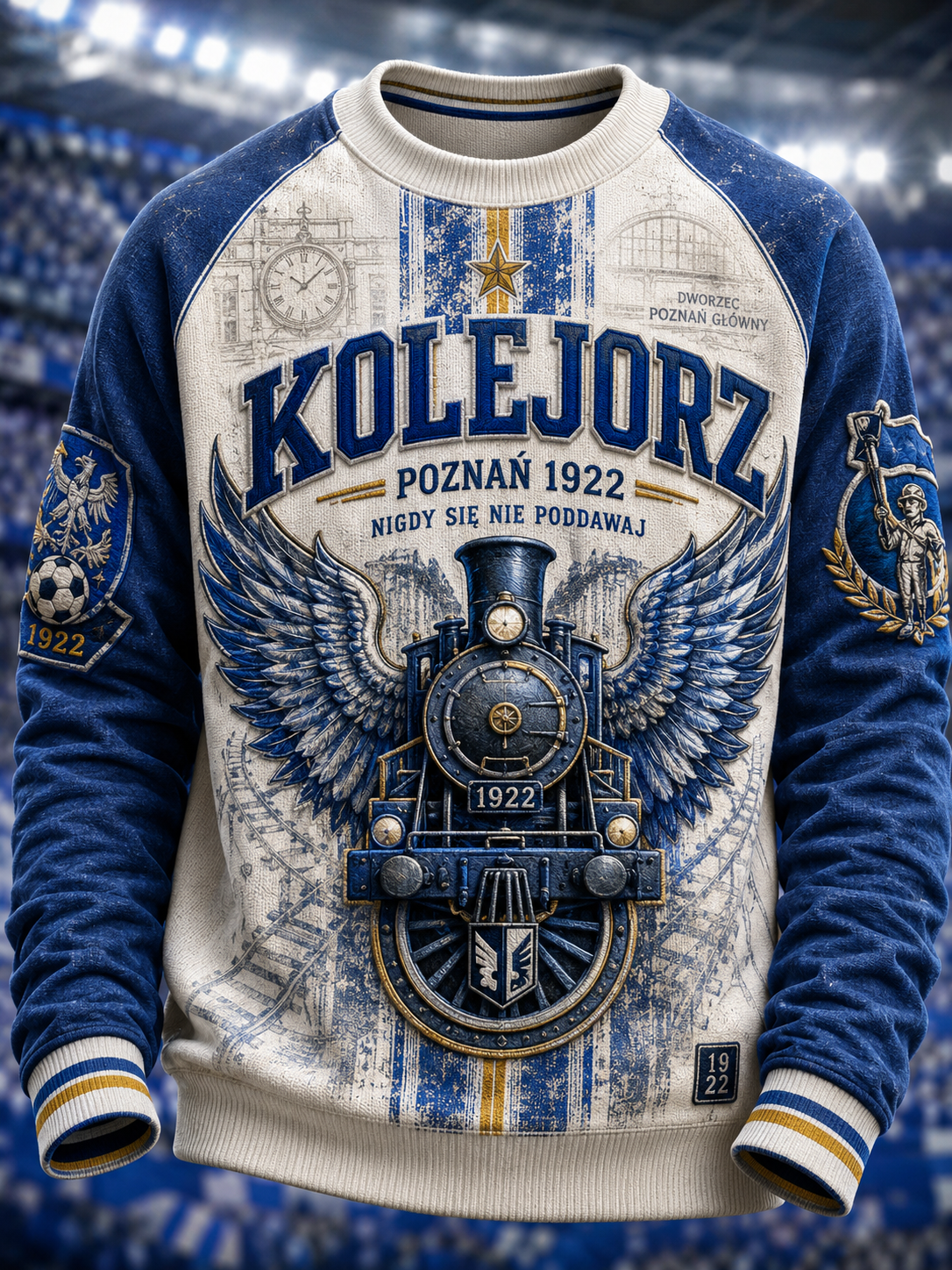 Męski polski t-shirt z waflem na długi rękaw z motywem piłkarskim