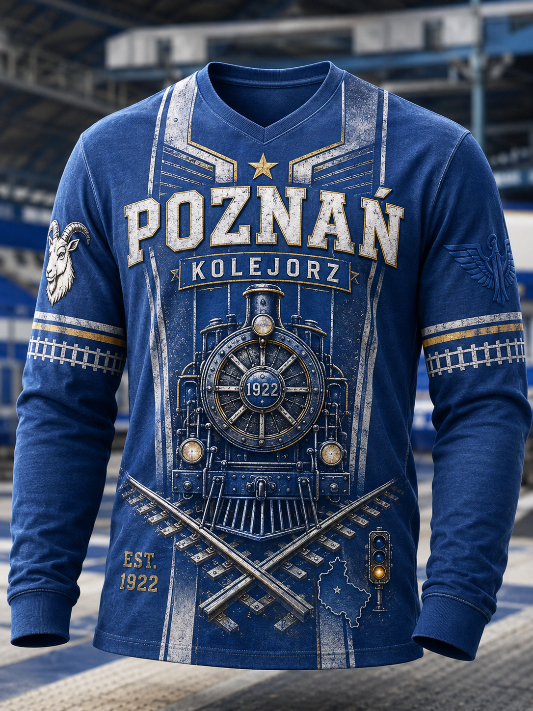 Męski polski t-shirt z waflem na długi rękaw z motywem piłkarskim