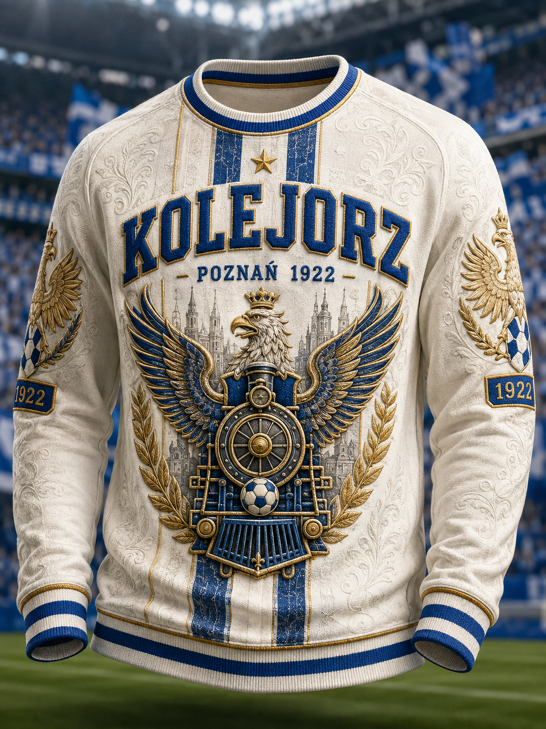 Męski polski t-shirt z waflem na długi rękaw z motywem piłkarskim