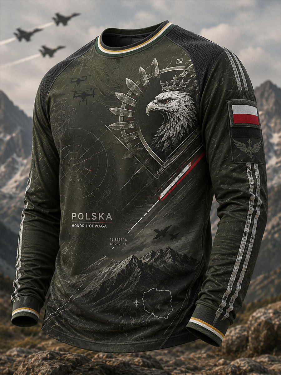 Męska polska kultura wojskowa Wafel z długim rękawem T-Shirt