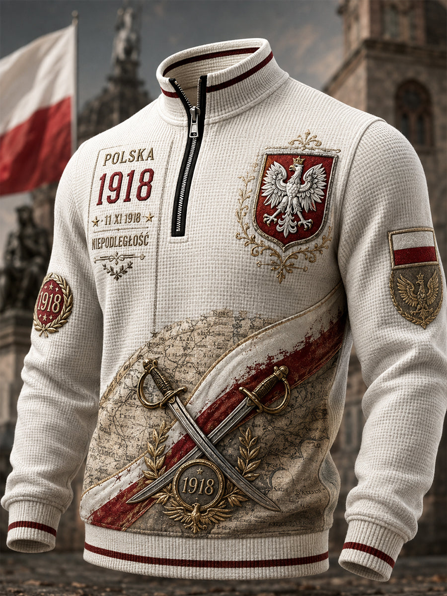 Męski t-shirt z falbanką na długi rękaw z okazji Dnia Niepodległości Polski