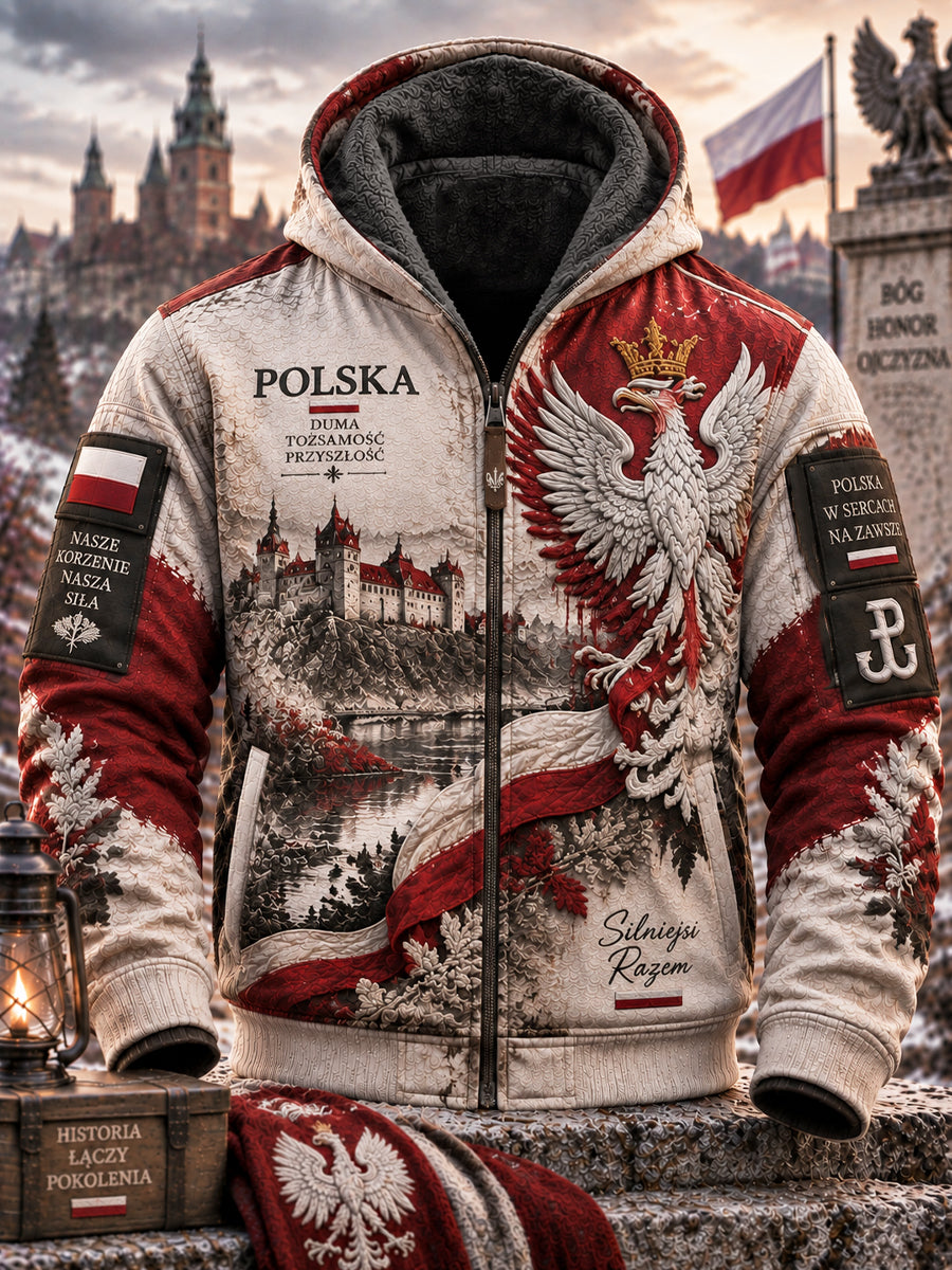 Patriotyczna odzież dziedzictwa kulturowego: codzienna kurtka z kapturem, ocieplana polarową podszewką
