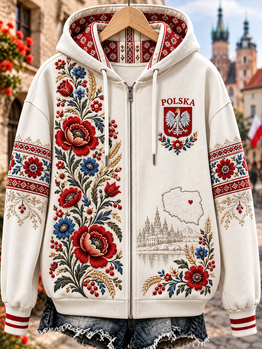 Damska bluza z kapturem na zamek błyskawiczny z Polską