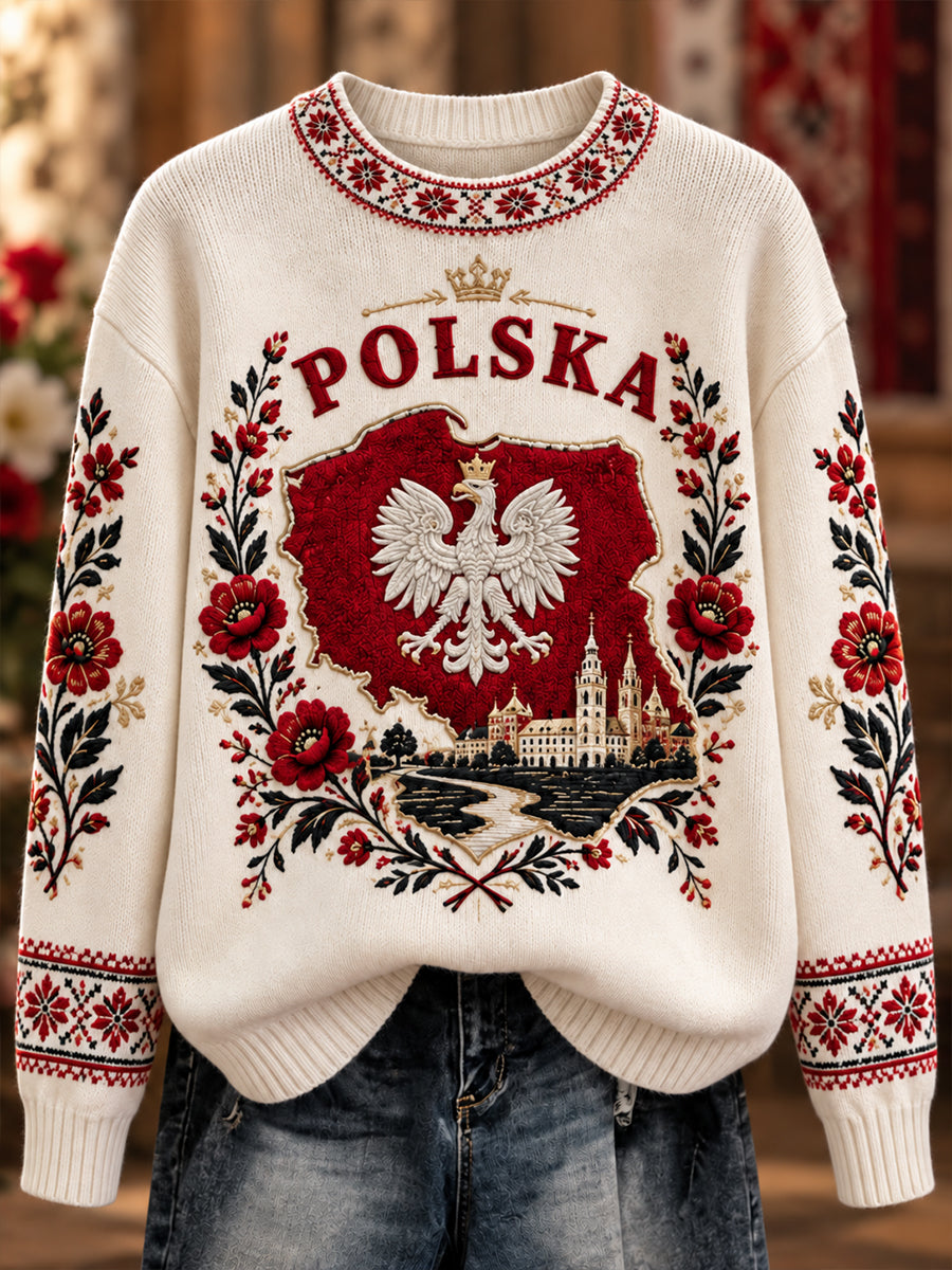 Damski sweter z Polską, z okrągłym dekoltem