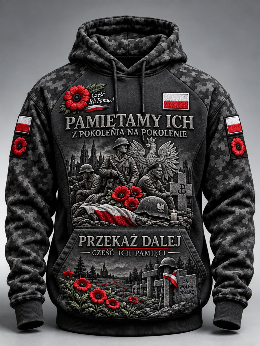Męska polska wojskowa bluza z kapturem w stylu oversize z opuszczonymi ramionami i kieszeniami