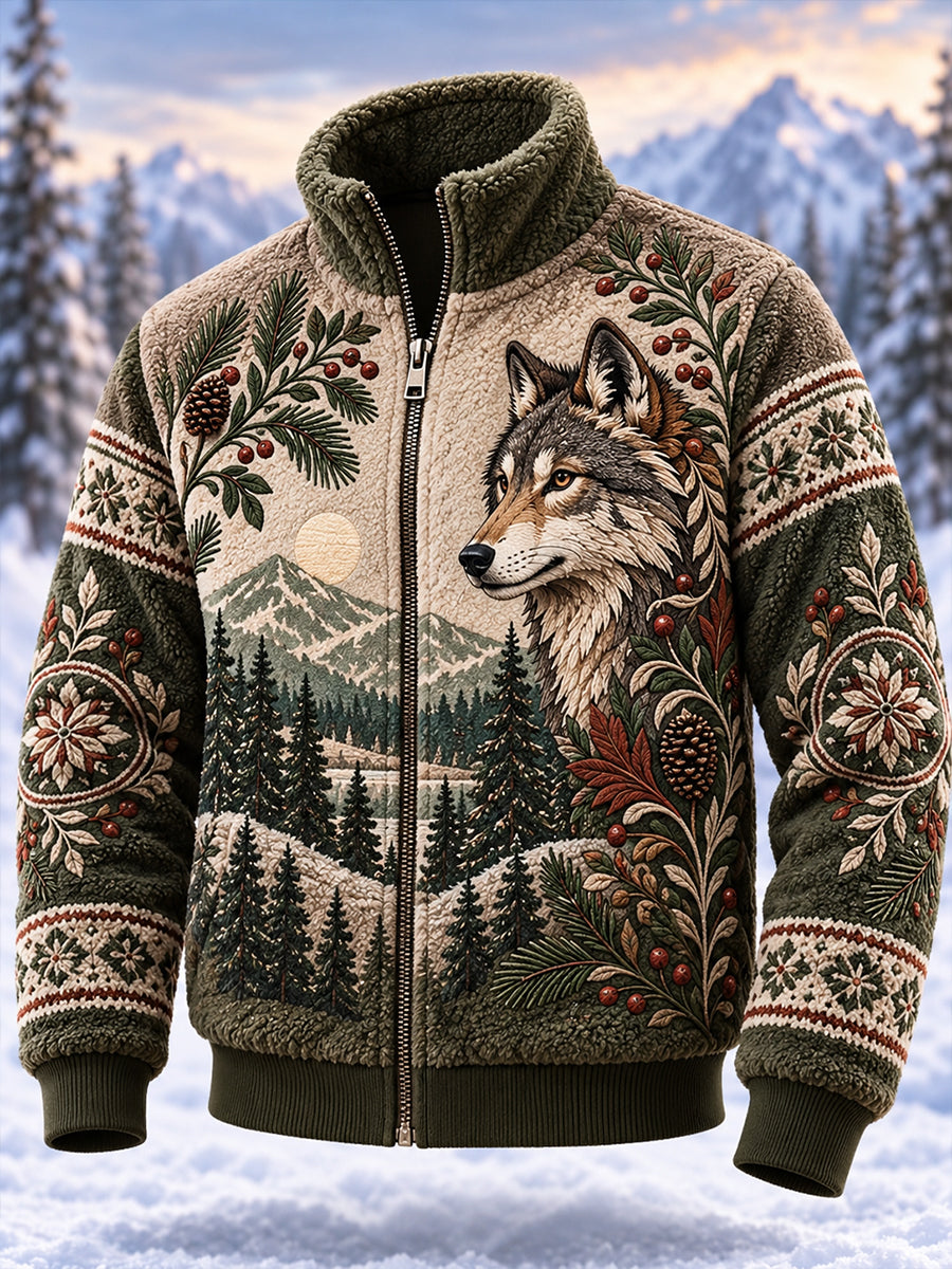 Męska kurtka stojąca z kołnierzykiem z nadrukiem polarowym Nordic Forest Animal Print