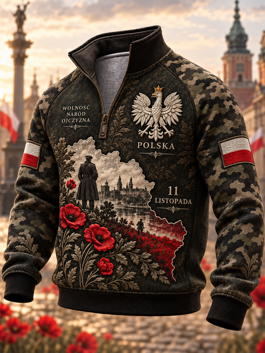 Bluza z kapturem i zamkiem na Dzień Niepodległości Polski dla mężczyzn
