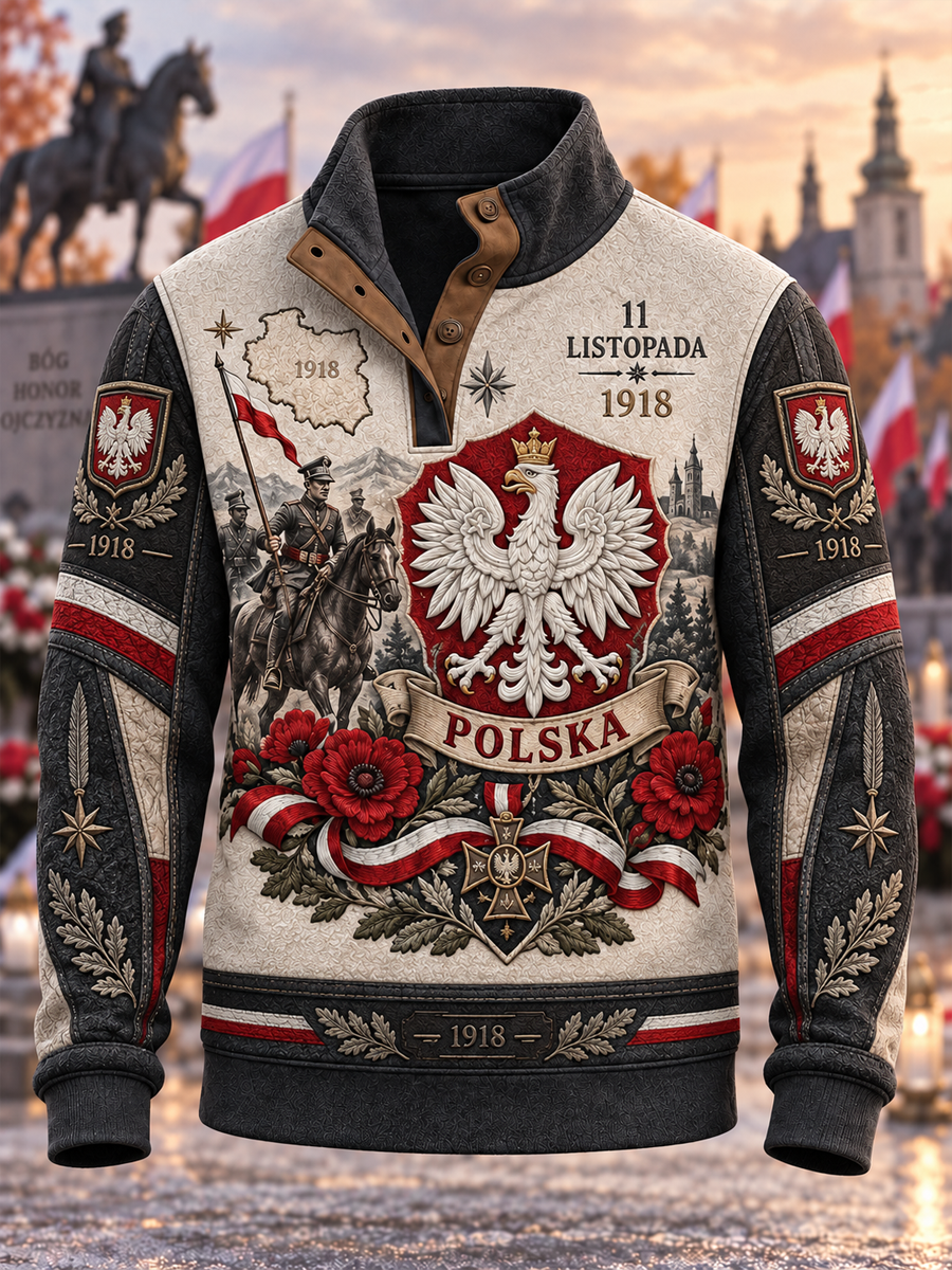 Męski bluza z kapturem na Święto Niepodległości Polski, z czterema guzikami